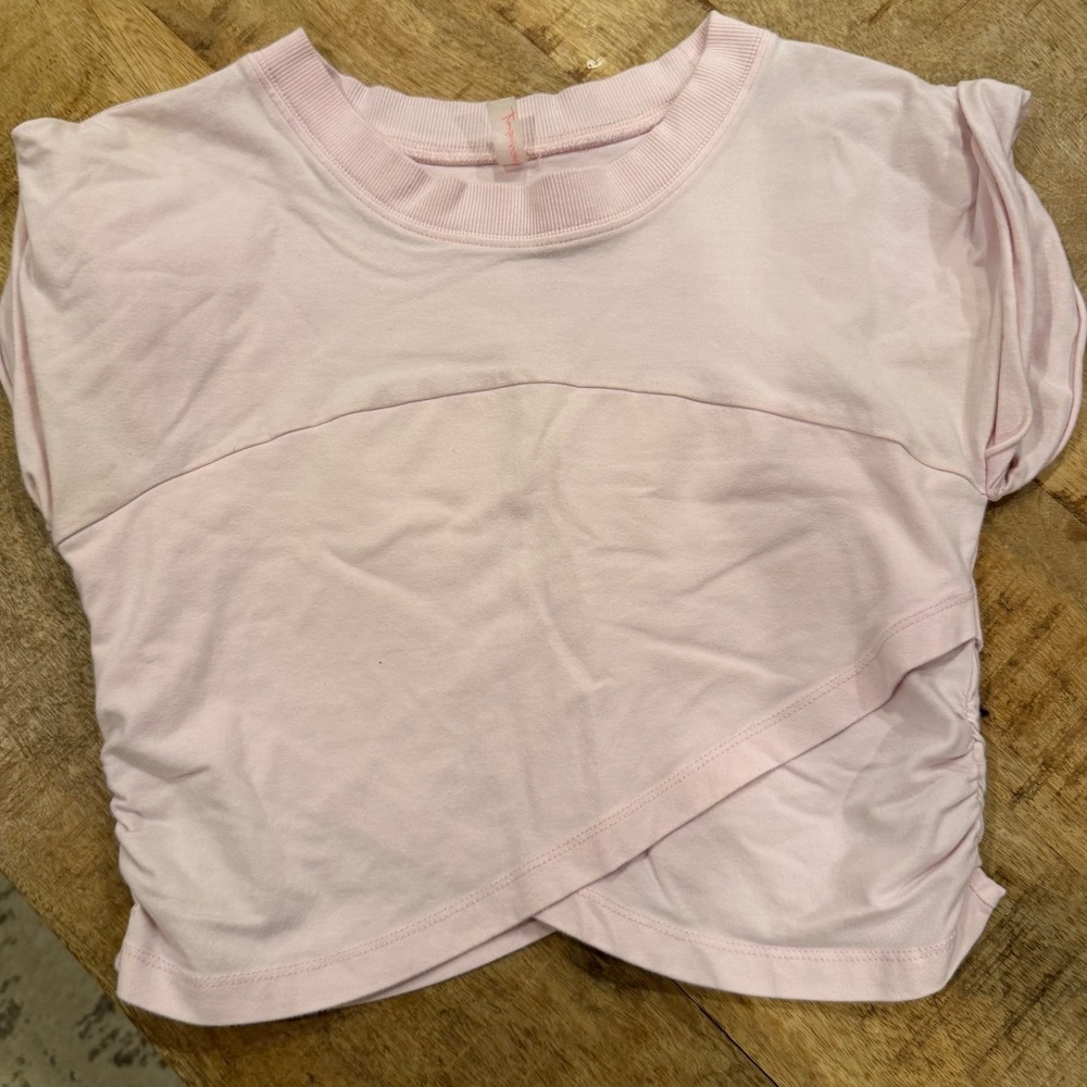 Free People Movement Pink Ruched Tulip Hem Crop Top Womens Size Small Athleisure